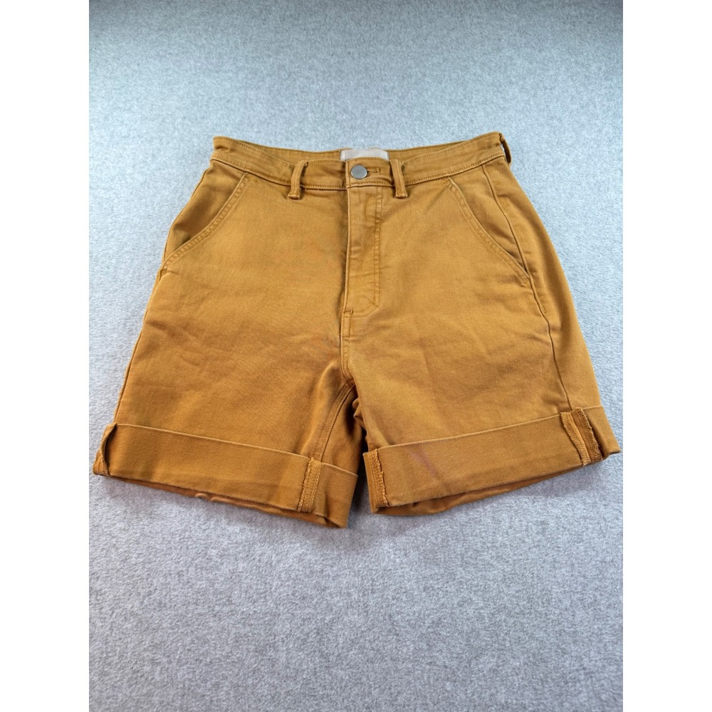 Everlane The Straight Leg Crop Shorts Ochre Yellow Cuffed High Rise Cotton Sz 6